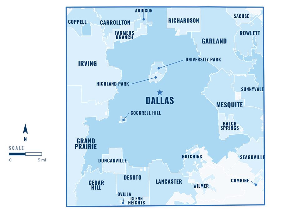 Map of Dallas County and its 31 cities